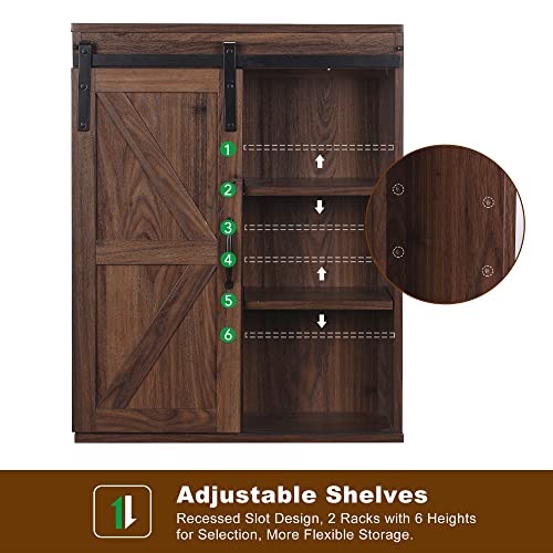RUSTOWN Farmhouse Wood Wall Storage Bathroom Cabinet with Sliding Barn Door, Rustic Medicine Cabinet with Adjustable Shelf, 3-Tier Vintage Cabine