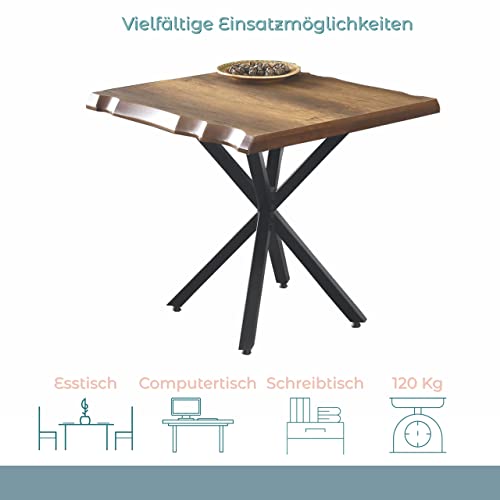 Generisch Dining Room Table Wood Metal Legs Vintage 80 x 80 cm