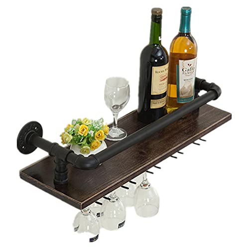 EYLINK Industrial Wall Mounted Wine Rack Cabinet Metal and Wood | Rustic Wine Storage Rack | Floating Wine Shelf Organizer Hanging Stemware Racks