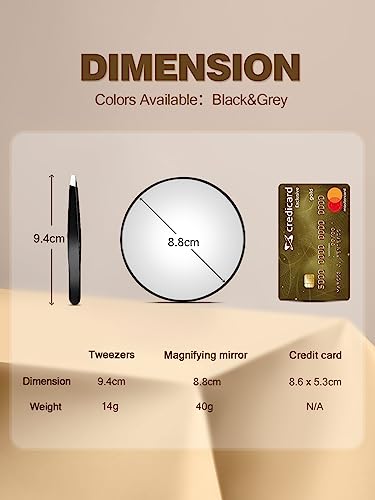 Macaki 20X Magnifying Mirror with 2 Suction Cups, 8.8cm Magnified Makeup Mirror and Slant Tweezers,1PCS,Black