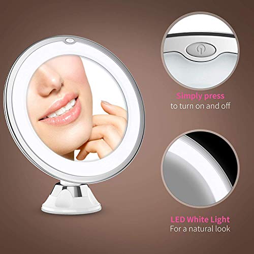 LINPOZONE Version 10X Magnifying Makeup Vanity Mirror with Lights, LED Lighted Portable Hand Cosmetic Magnification Light up Mirrors for Home Tab