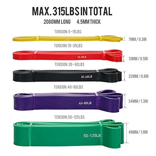 TOMSHOO Elastic Strength Training Band, 5 resistance bands + 1 door anchor + 1 handle, natural latex, elastic, for sports, strength training, for