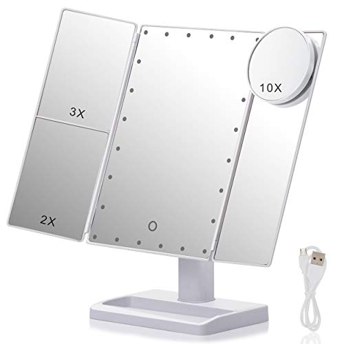 Hi-ERA Led Makeup Mirror with 24 LED Lights, Vanity Mirror with Lights, Mirror Makeup for Dressing Table, Light Up Mirror with 10x Magnifying Mir