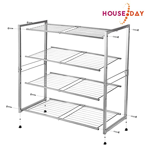 HOUSE DAY 4 Tier Shoe Rack Foldable Matte Shoe Storage Organiser Heavy Duty Metal Shoe Rack Multi-Functional Shoe Tower Shelf