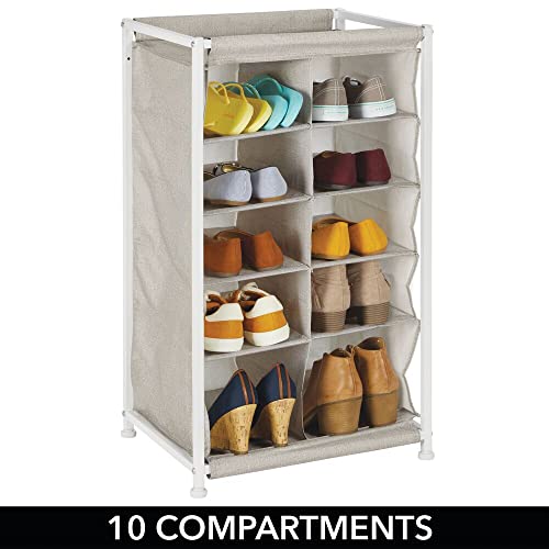 mDesign Shoe Rack – Practical Canvas Storage Cubes with Metal Frame for Hallway or Storeroom – Canvas Storage Unit with 10 Compartments – Linen/T