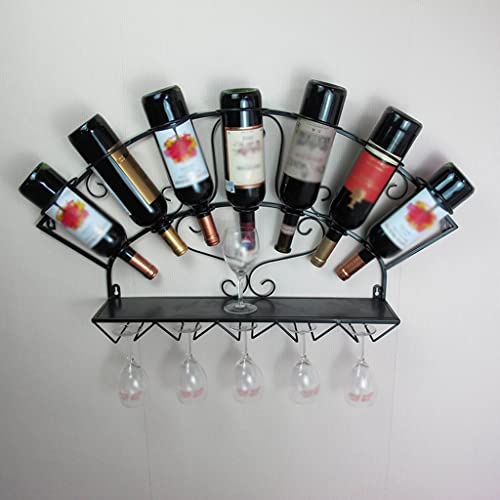 LUKEO Wine Rack Wall Hanging Wall Rack Personality Support European Retro Wrought Iron Display Cabinet