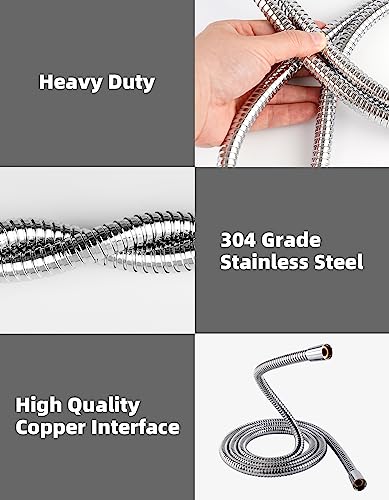 Hibbent 16mm (Outer)/10mm(Inner) Large Bore Shower Hose 1.5m(59") -Supper Low Water Pressure Boosting Shower Hoses with Chrome, Universal Anti-Ki