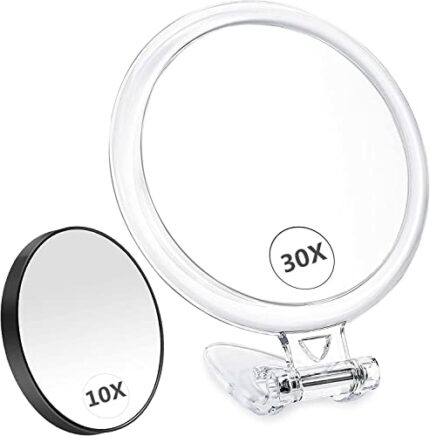 B Beauty Planet Hand Mirror,Double-Sided 1X/30X Magnifying Foldable Makeup Mirror,with 10X Magnifying Suction Mirror Set,5 IN &3.5 IN Kit, Table
