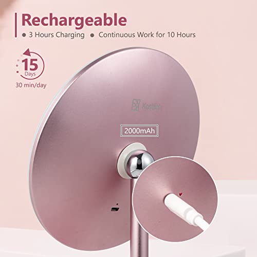 Kostlich Makeup Mirror with Lights, Rechargeable Vanity Mirror with 10X Magnifying Small Pocket Mirror - Aluminum Stand, Detachable, Touch Sensor