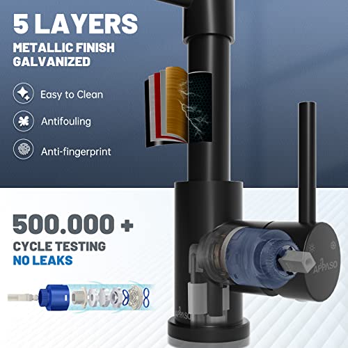 Kitchen Tap Black, APPASO Kitchen Taps with Pull Out Spray 360° Swivel, Kitchen Sink Taps with 2 Spray Modes, Single Lever Kitchen Mixer Taps Sta