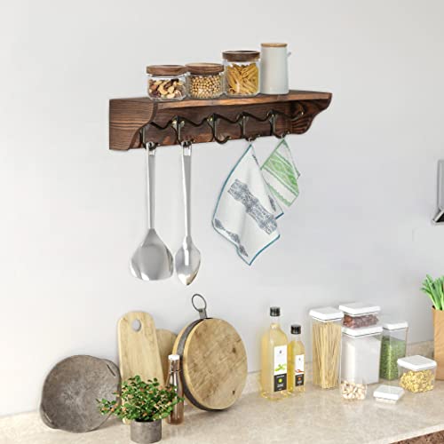 LAVIEVERT Coat Hooks Wall Mounted, Hanging Entryway Shelf Farmhouse Mounted Coat Rack with Display Shelf and 5 Vintage Metal Hooks for Hallway, K