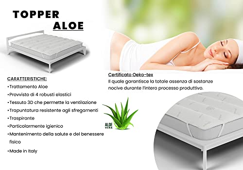 Italian Bed Linen Aloe Quilted Topper with Rubber Bands,120x195cm,White, 120 x 195 cm