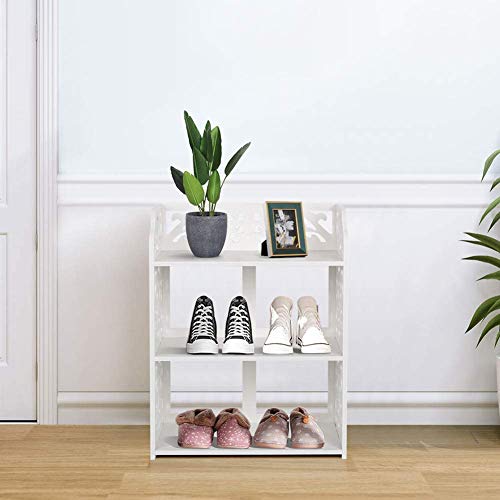 Shoe Rack White Floor Standing 3 Tiers Shoe Rack Bathroom Shelf Modern Carved Shoe Cabinet Storage Rack Organiser Shelf Unit for Entrance Hall Ba
