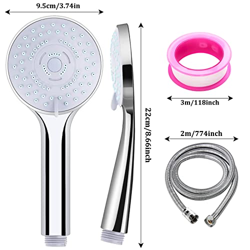 Shower Head with Hose Set, Universal Stainless Steel Shower Hose and Head 2m, Replacement Metal Shower Pipe Cable, High Pressure Shower Head with