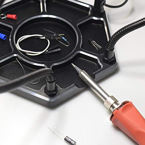 Helping Hands, Third Hand Soldering Station with 3X Magnifying Lamp, 6 Helping Arms and Vise Holder Base Soldering Iron Tips Cleaner Holder for W