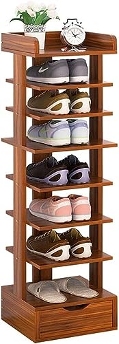 KRHINO Shoe Rack 8 Tier Shoe Rack With Drawer Modern Shoe Cabinet Home Furniture Hallway Vertical Space-saving Shoe Storage (Color : Sandalwood)