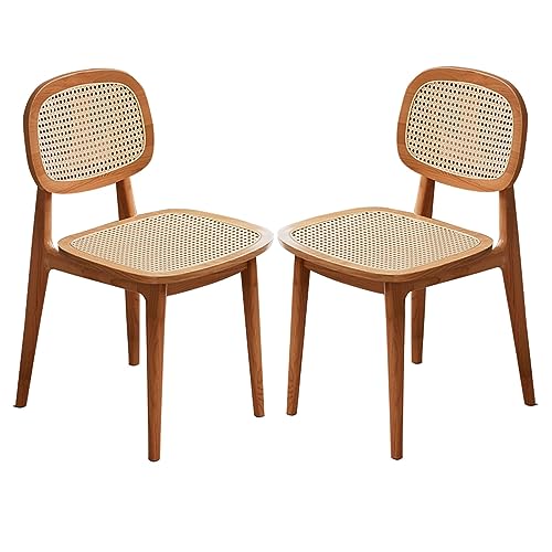 Mid-Century Dining Chairs Set of 2, Upholstered Armless Rattan Dining Chair with Woven Backrest and Wood Legs Backrest Chairs for Living Dining R