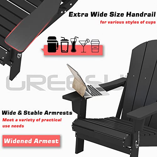 Greesum Folding Adirondack Chair Outdoor Accent Furniture Patio Lounge seat for Yard, Garden, Fire Pit 350lb Weight Capacity, Black