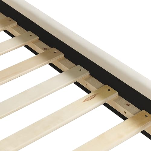Minimalist Modern EU King Size Velvet Bed Frame 5ft3 Wingback Headboard Black Stable Legs Bedroom Light Beige Arette