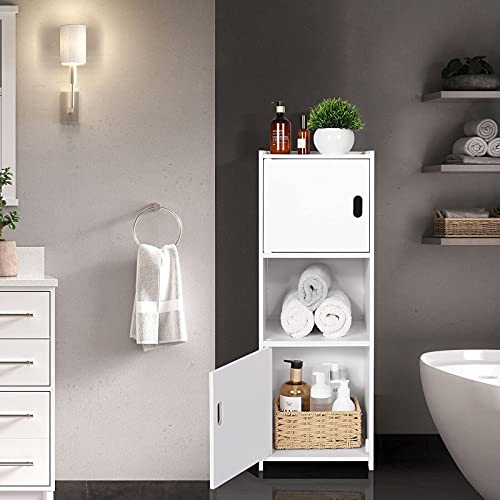 OUDIE Waterproof Bathroom Storage Cabinet,FreeStanding Cabinet Organizer Unit with 2 Door and Shelf for Store Toilet Paper,Books,Shampoo,White.