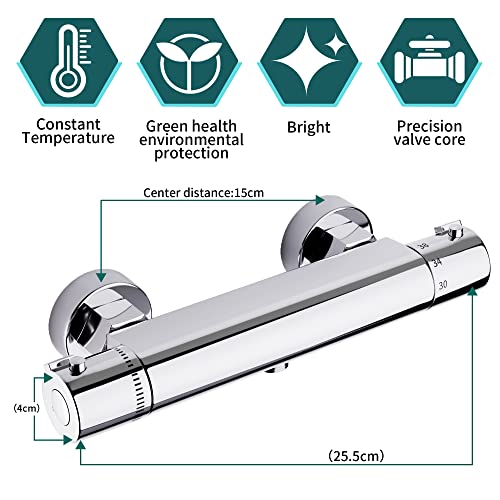 MORADO Thermostatic Shower Mixer, Thermostatic Bath Shower Mixer, Shower Taps, Mixer Shower Bar with Anti-Scald Control Valve, Chrome, Brass
