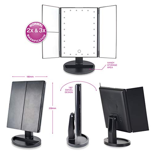 Rio 24 LED Touch Dimmable 3 Way Makeup Mirror with 2 & 3X Magnification with Light
