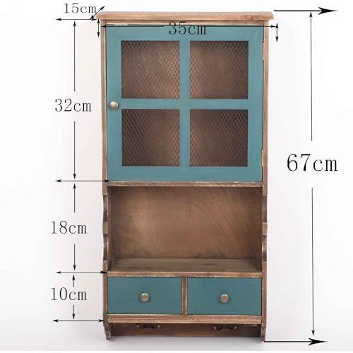 mosegor Rustic 4-Tier Wooden Storage Cabinet Sideboard Glass Cabinet Industrial Bookshelf Sideboard with 2 drawers &Cabinet with doors& 2 Hook fo