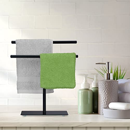Relaxdays Towel Rack, Wash Cloth Stand, 31 x 28.5 x 12 cm, 2 Rails, Jewellery Stand, Bathroom & Kitchen, Black