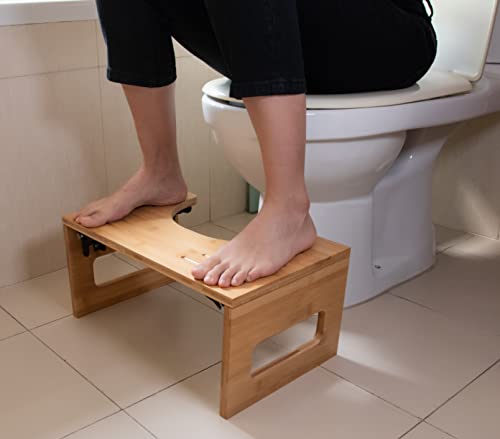 Mateda Bamboo Toilet Stool for Bathroom, Foldable Poop Stool for Adults