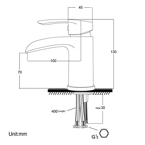 Hapilife Basin Taps Waterfall Mixers Bathroom Sink Mixer Tap Semi-open with UK Hoses Chrome Brass