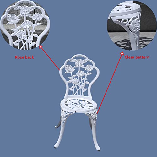 Outdoor Furniture Bistro Set with Rose Pattern 1 Table 2 Chairs for Garden Patio Porch (Rose-White)