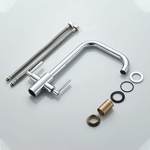 Luckyhome Kitchen Mixer Taps,Monobloc Dual Lever Chrome Brass Kitchen Sink Tap Faucet