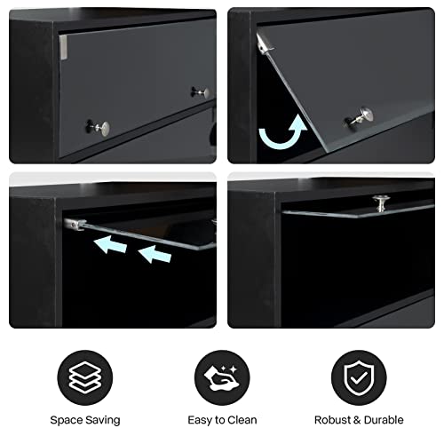 CHF DPT Sneaker Storage with LED Lights for Up To 6 Pairs of Shoes, Shoe Case Display with Glass Door, Clear Shoe Boxes Stackable and Wooden Show