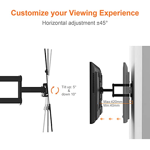 GRIFEMA GB1004 Swivel TV Wall Bracket, for 26-55 inch Screens, for Flat & Curved TV up to 30KG, Tilt (+ 5°,-10°), VESA Mount 75x75MM to 400X400MM