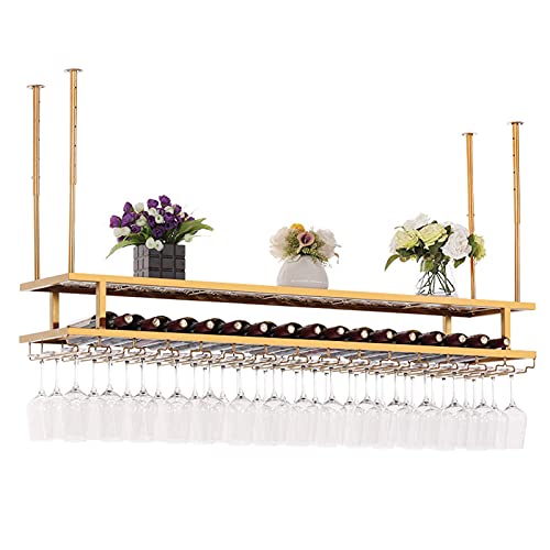 KEppd Wine Rack Wall Mounted - Ceiling Hanging Wine Glass Rack European Style Wine Bottle Holder Decoration Stemware Goblet Shelf for Bars, Adjus