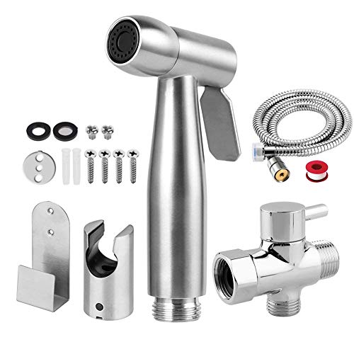 Handheld Bidet Sprayer Kit, Stainless Steel Shattaf Douche Muslim Shower Spray with Hose Bidet Holder Valve for Toilet Cleaning, Pet Bath, Person