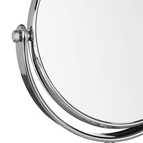 Relaxdays Magnifying Vanity Mirror, Round Standing Makeup Mirror, Cosmetics, Two-Sided, HWD: 28x18x10cm, Silver