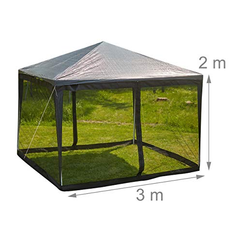Relaxdays Mosquito Net For 3 x 3 m Pavilion, 2 Panels, With Zipper, Hook & Loop Fastener, 12 m XL Bug Netting, Black