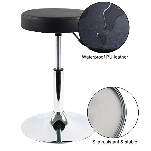 FURWOO PU Leather Round Barber Shop Stool Height Adjustable Swivel Workshop Barber Shop Home Kitchen Short Bar Stools without Backrest Stool (Bla