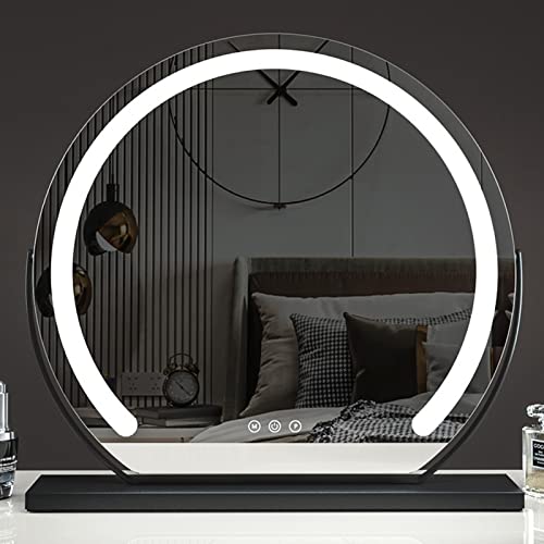 Led Semicircular wall mirror,bathroom mirror with lights, Touch Switch,5mm HD silver mirror,3 Colors Dimmable Brightness, Energy -saving,Can rota