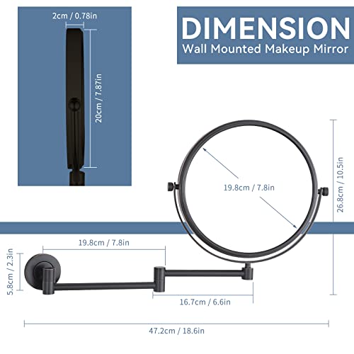 DOWRY Bathroom Extendable Mirror - 10x Wall Mounted Magnifying Mirror - Black Wall Mounted Makeup Mirror - Shaving Mirror Wall Mounted - 360 ° Ro
