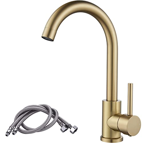 NewEast Kitchen Mixer Taps, Stainless Steel Single Lever Kitchen Monobloc Sink Tap with Swivel Spout and Hoses, Chrome Brass