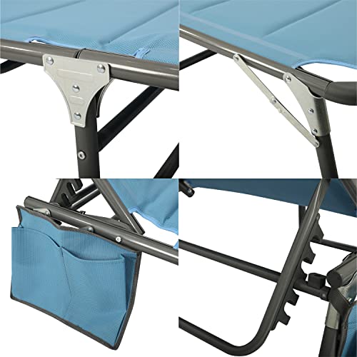 HOMECALL Aluminium Sun-Lounger with 2x1 Textilene Padding, Quick-Dry Foam, Pocket, and Sun Shade, XXL (200 x 70 cm) - Blue