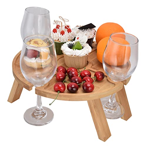 FTVOGUE Outdoor Picnic Table Wooden Folding Table with Wine Glass Holder for Family Hiking Camping Outdoor Dinner