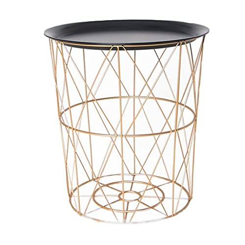 JYDQM Iron Bedside Table Minimalist Metal Small Table Bedroom Personality Small Coffee Table (Color : Rose gold+white, Size : L)