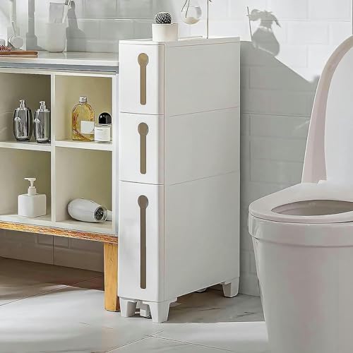 Freestanding Utility Storage Pantry Cabinet Cupboard for Small Spaces, (W) 6in Skinny Bathroom Storage Cabinet with Plastic Storage Drawers for L