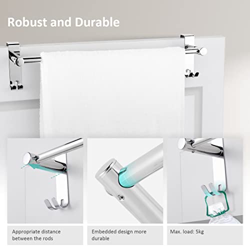 EMKE Retractable Towel Rail, Bathroom Over the Door Hanging Towel Rack with Hooks, Stainless Steel Sink Towel Holder with Adjustable Length, Radi