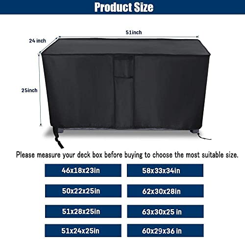 Kingling Deck Box Cover, Outdoor Storage Box Cover Waterproof, Outside Storage Bench Deck Boxes Covers Black (58" L x 33" W x 34" H)