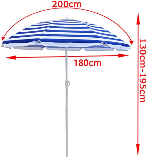 Greenbay 1.8M Blue-White Stripes Beach Parasol Garden Patio Camping Sun Shade UV Protection Umbrella with Tilt Mechanism