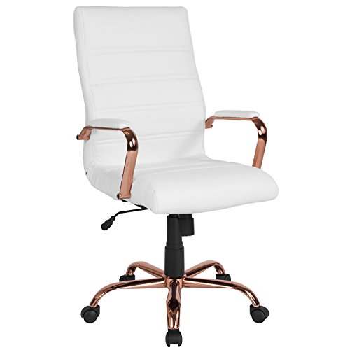Flash Furniture Executive Office Chair, Ergonomic Office Chair, Contoured and Height Adjustable Leather Seat, High Back, Chrome Arms and Tilt Loc
